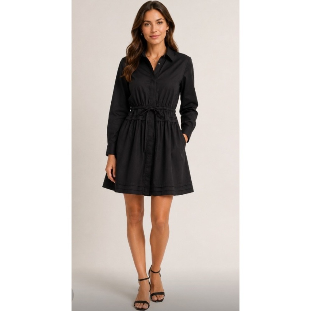 J.Crew Black Long Sleeve Drawstring Waist Button Front Shirt Dress 2T NEW